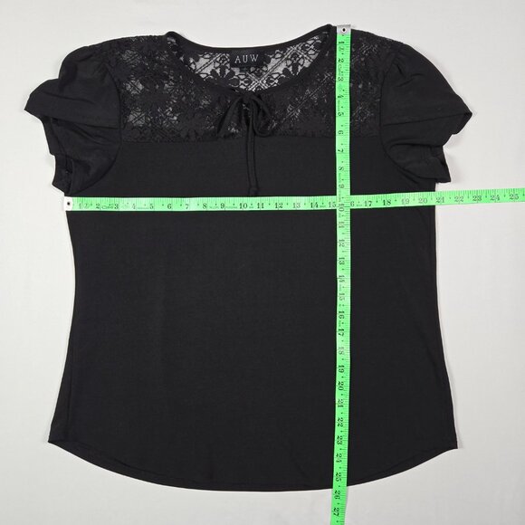 AUW Black Lace Blouse Large Date Night Cocktail Top‎ Flutter Sleeve Chic - Picture 8 of 11